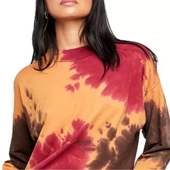 Free People Be Free Tie Dye Long Sleeve T-Shirt in French Roast size XL 70s - Picture 2 of 12
